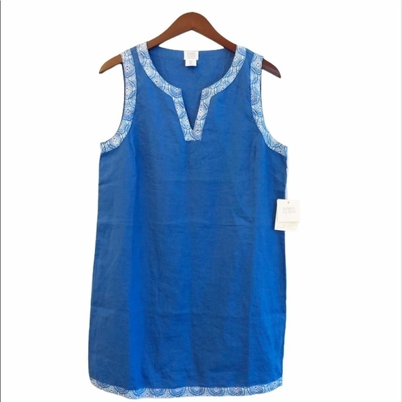 SIGRID OLSEN NWT Linen Tunic Sleeveless Shift Dress Size Medium in Blue Batik - Picture 1 of 12